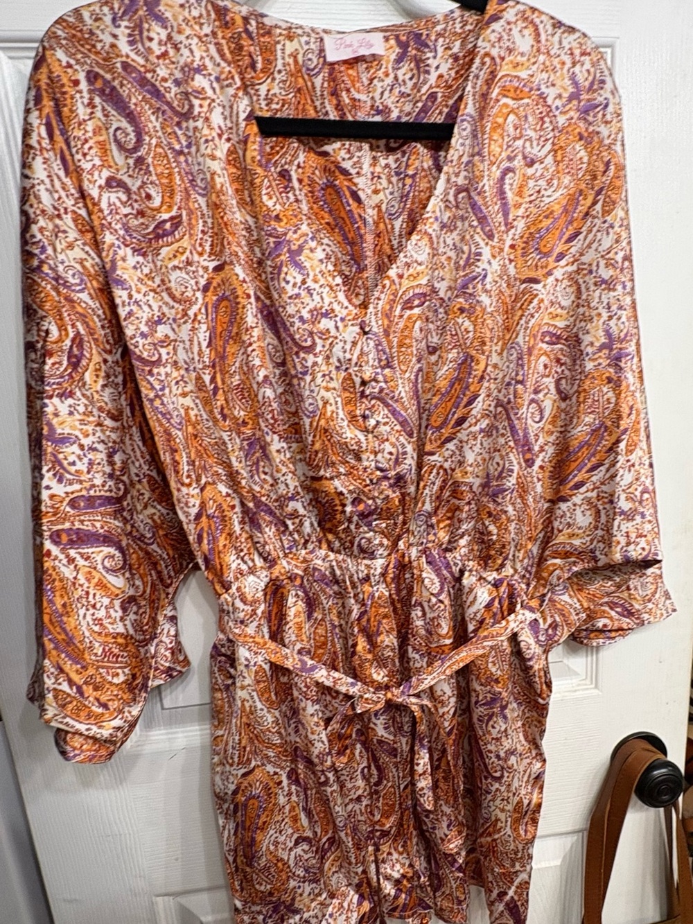 Pink Lily Orange & Purple Paisley Tie-Front Romper